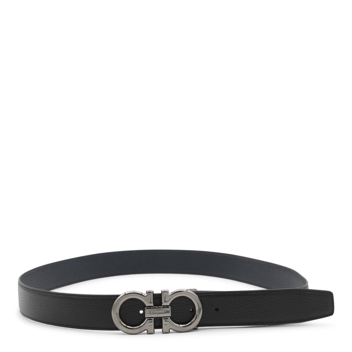 Ferragamo Textured Black Leather Gancini Belt With Adjustable Closure