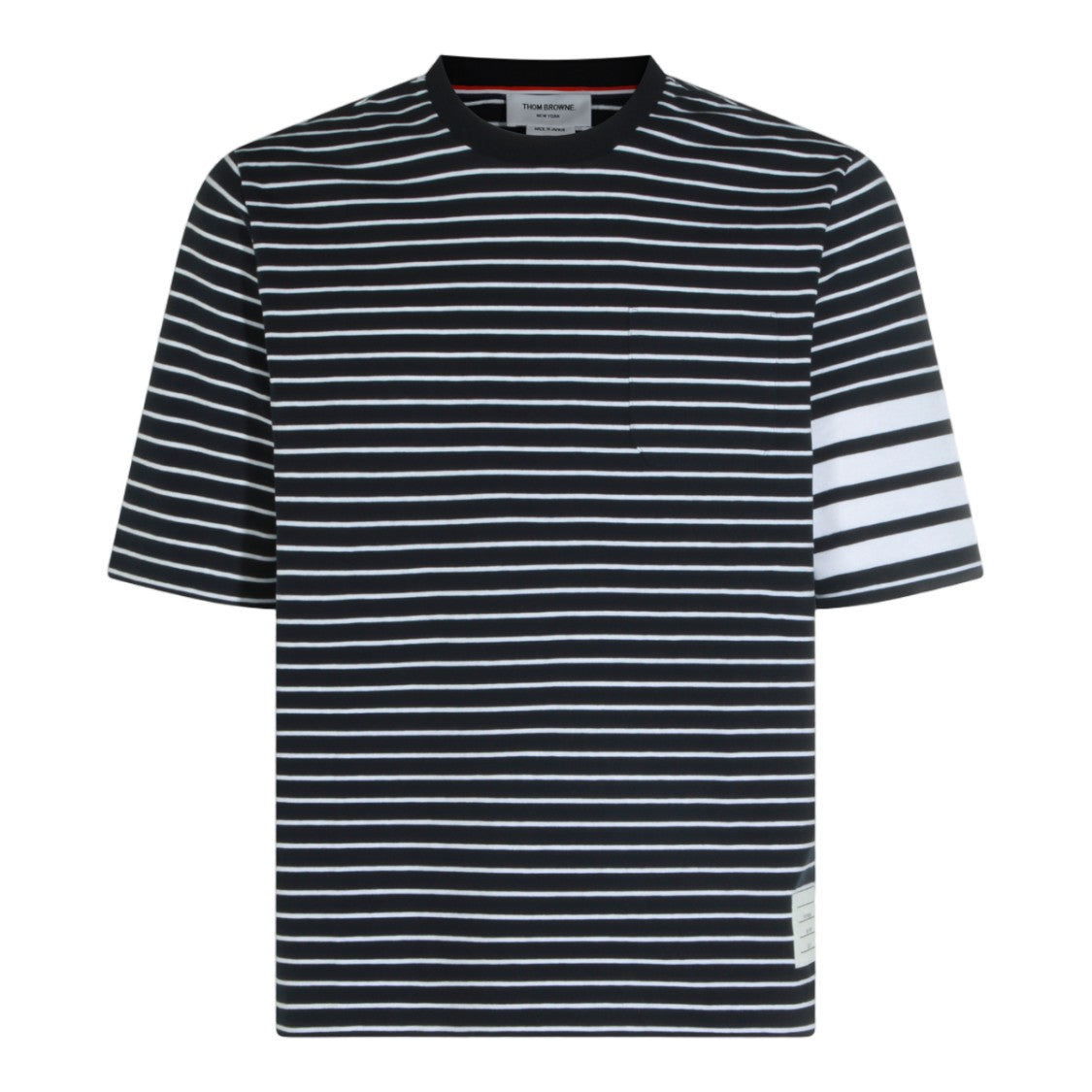 Thom Browne Horizontal Stripe T-Shirt With Signature Sleeve Detail