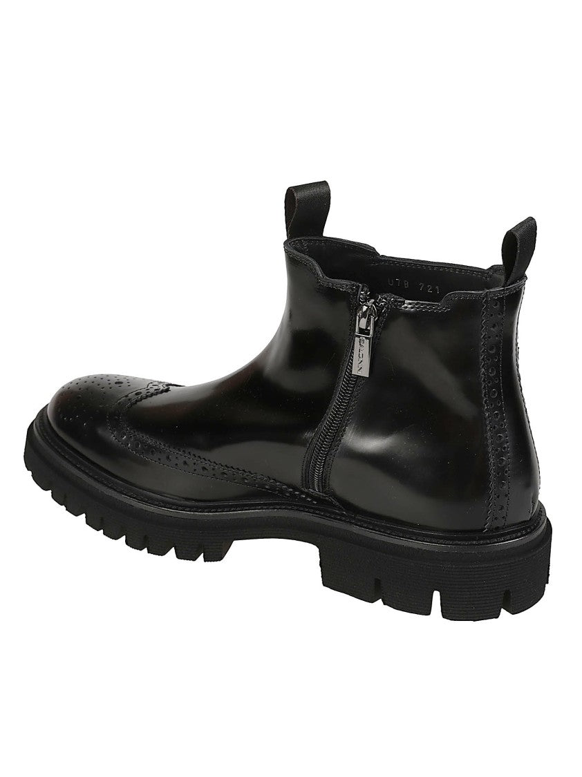 Baldinini Black Calfskin Brogue Detail Ankle Boots
