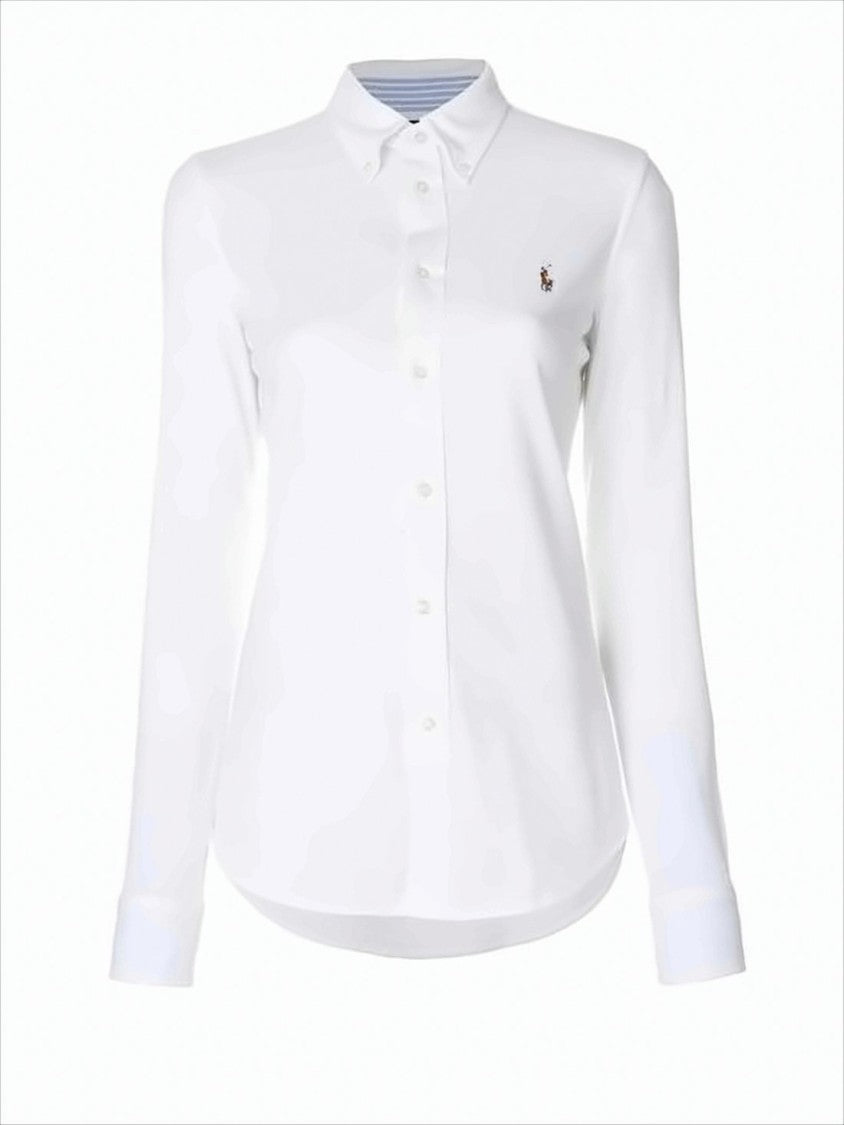Polo Ralph Lauren Long-Sleeve Button-Up Shirt With Curved Hem And Logo