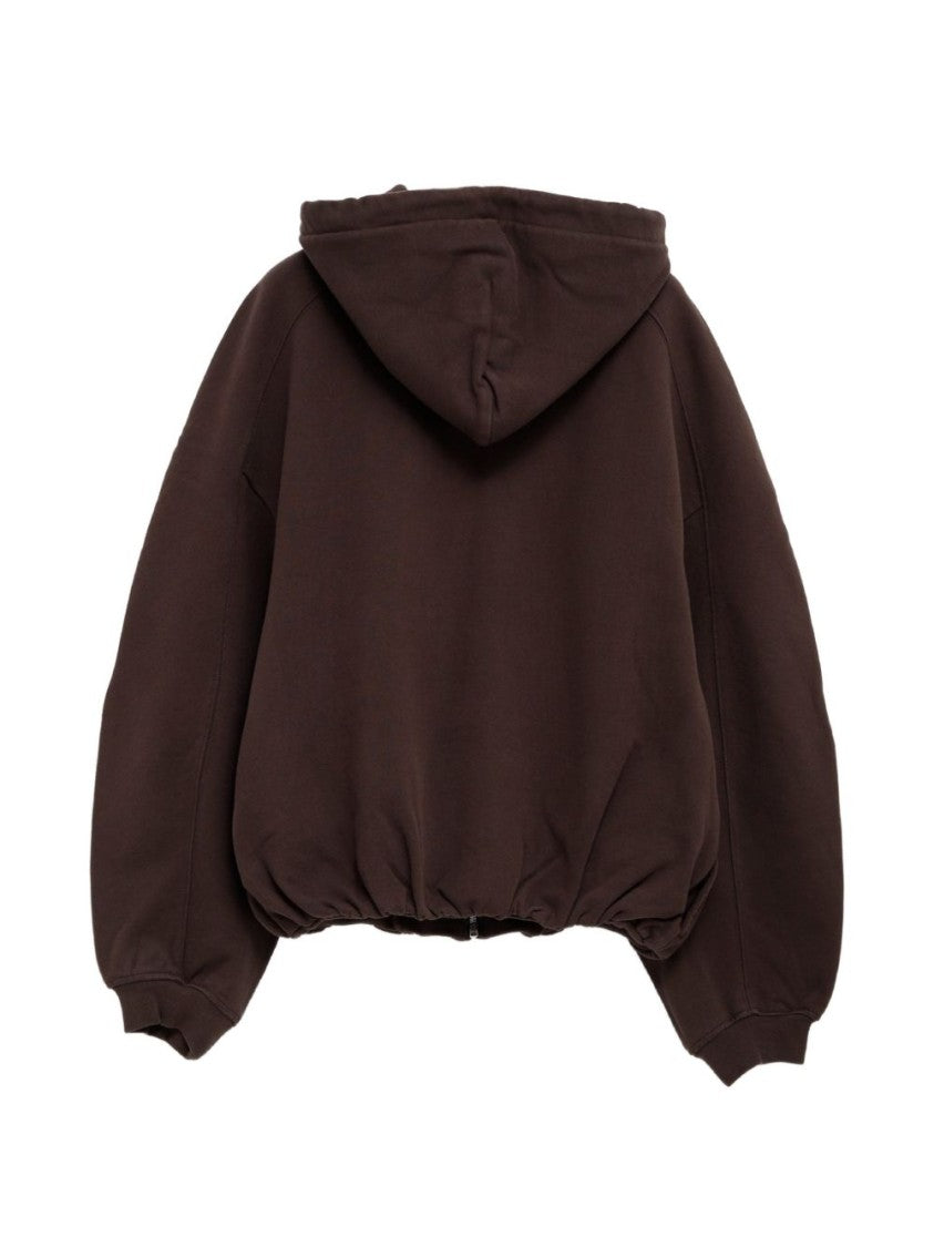 Jacquemus Dark Brown Zip-Up Hoodie With Oversized Fit And Gathered Hem