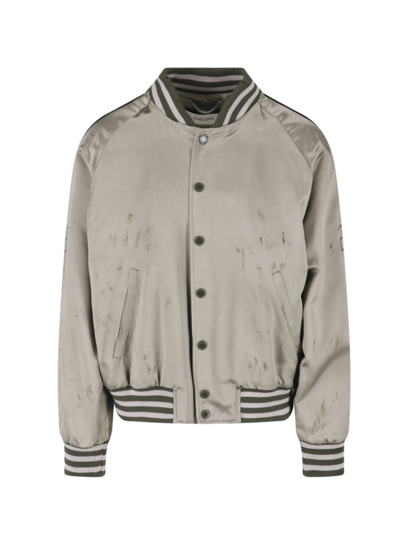 Golden Goose Green Button Closure Acetate Bomber Jacket