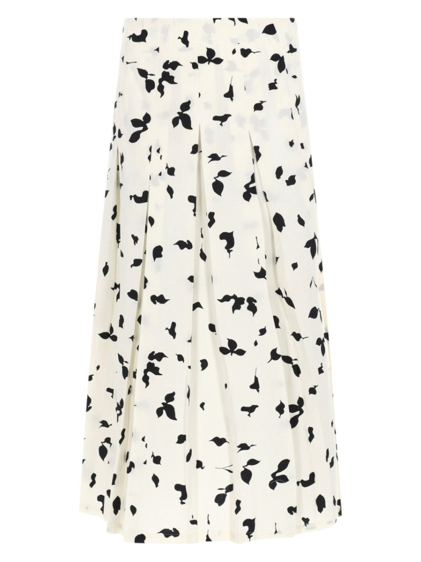 Alysi White Floral Print Box Pleat Skirt