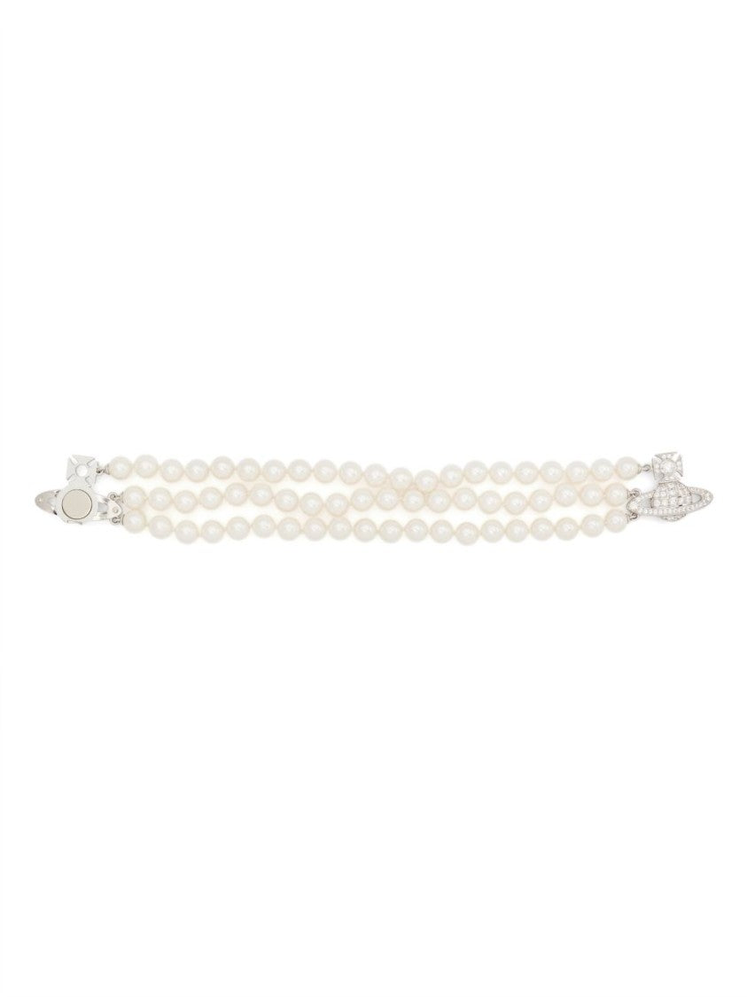 Vivienne Westwood Silver-Tone Faux Pearl Orb Plaque Bracelet