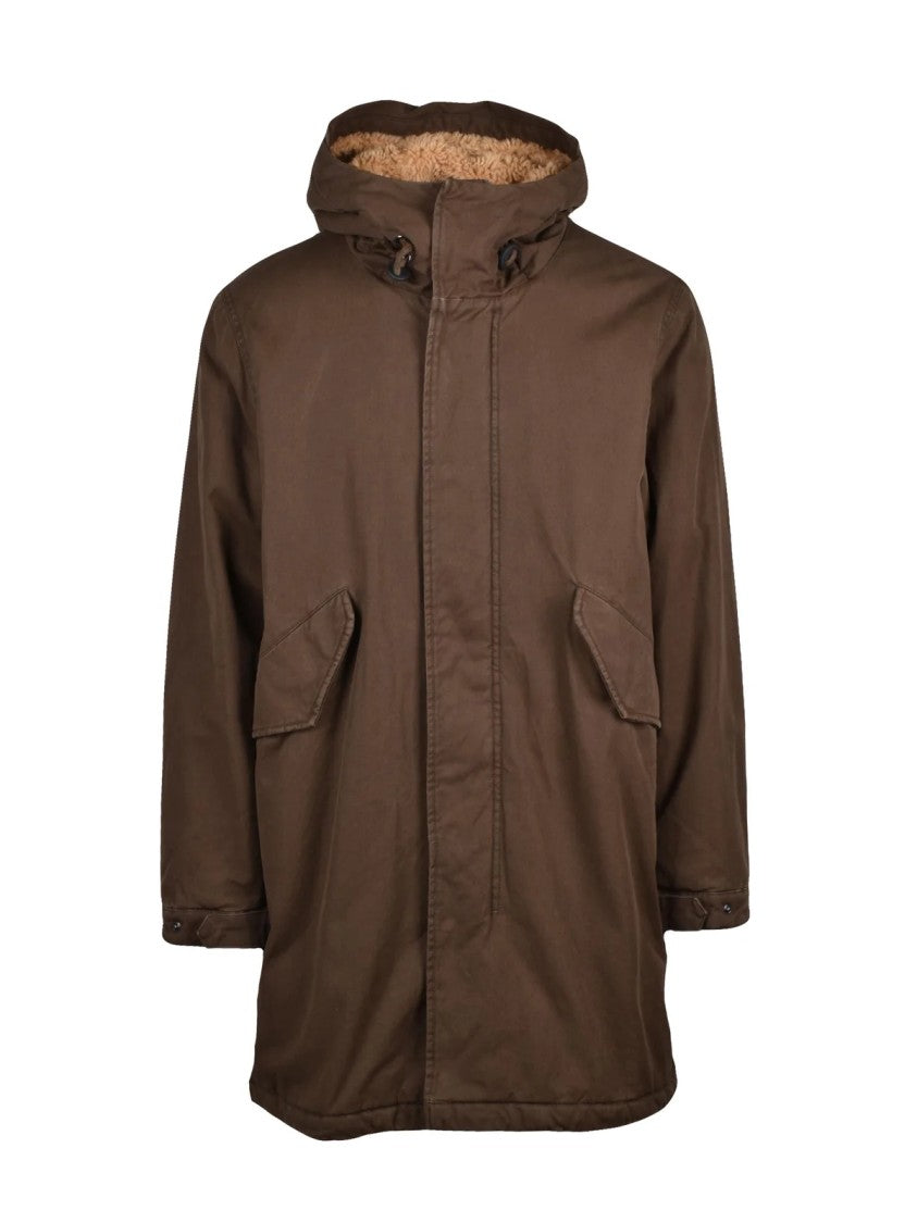 Aspesi Military Green Cotton Parka With Plush Interior And Adjustable Hood
