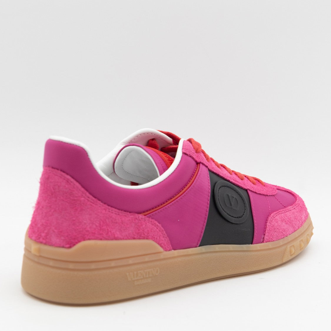 Valentino Garavani Vibrant Pink Suede Sneakers With Embossed Logo