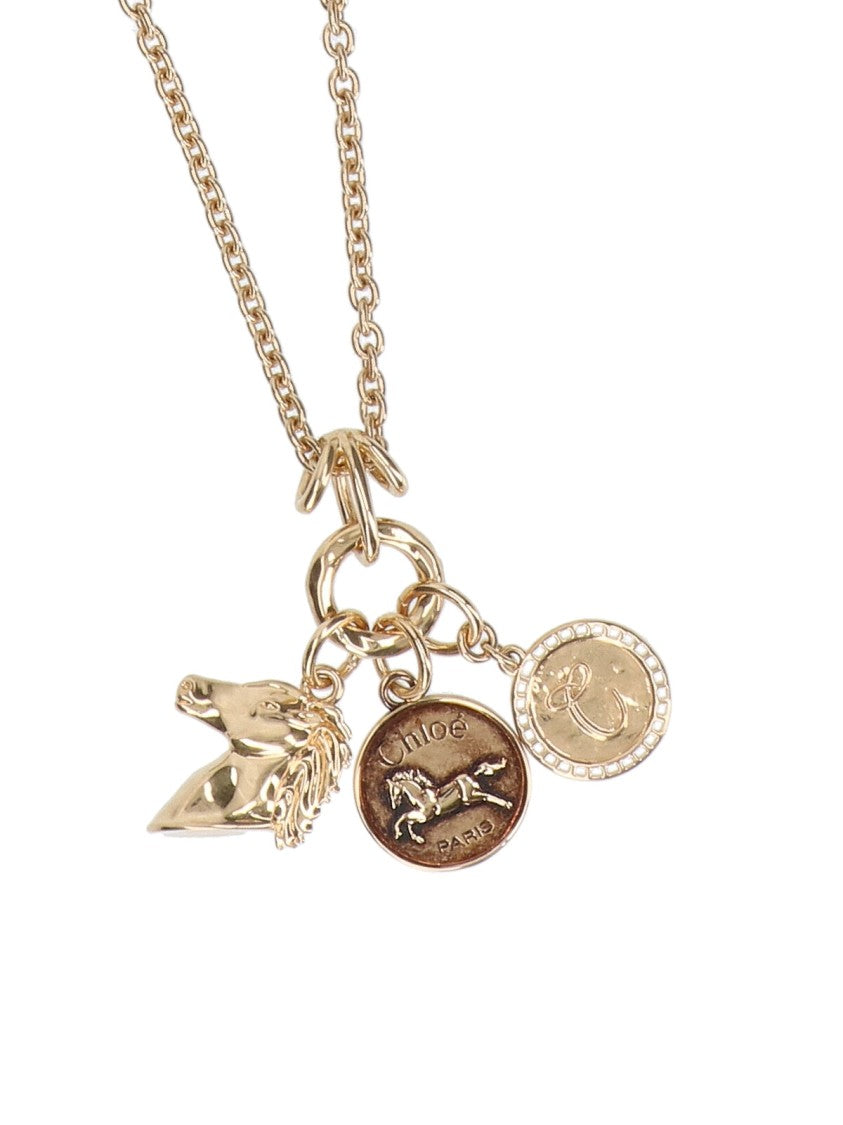 Chloé Gold-Plated Brass Chained Necklace With Distinct Charms