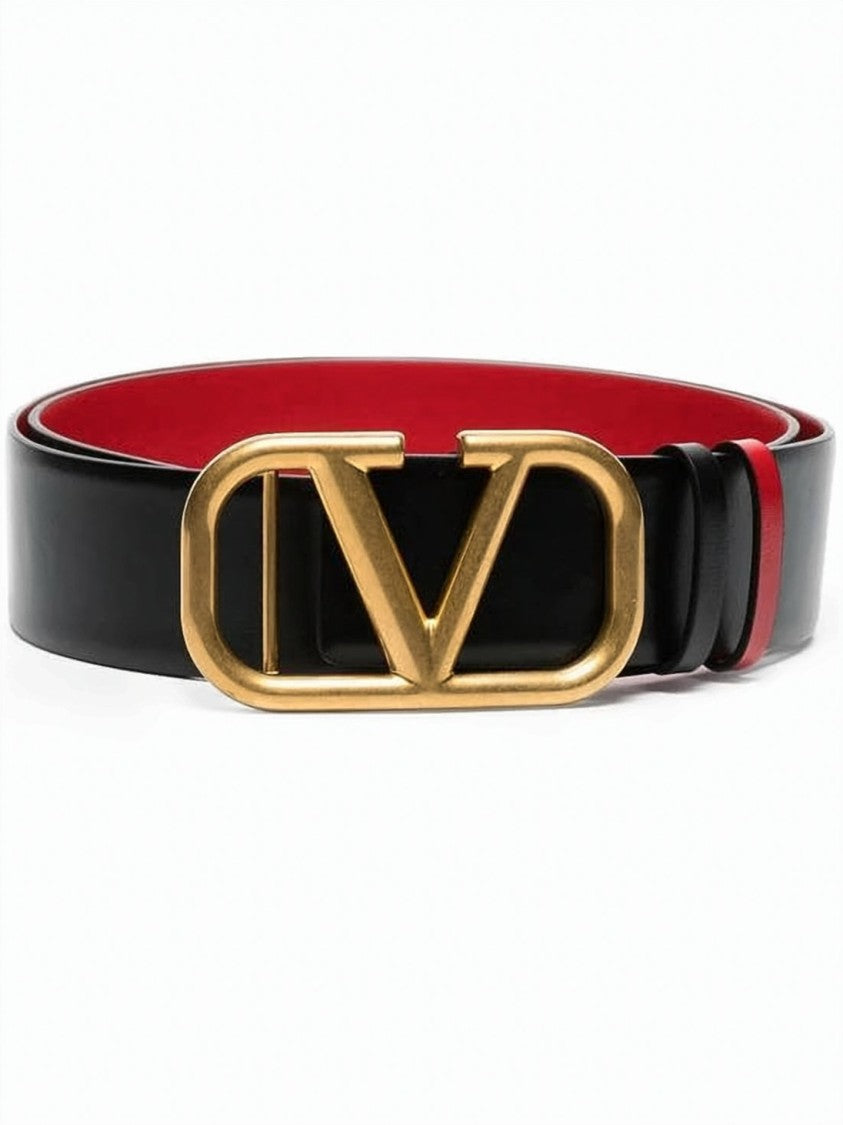 Valentino Garavani Leather Belt With Gold-Tone Brass Buckle