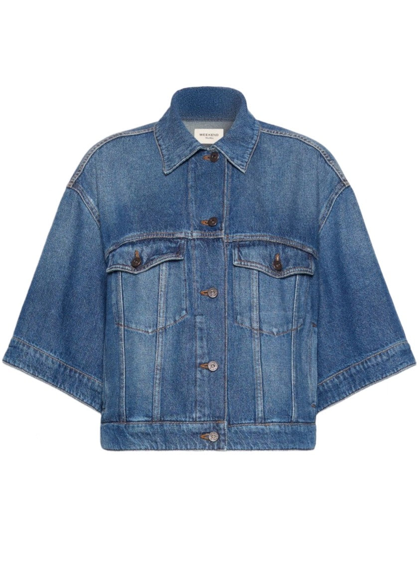Weekend Boxy Cropped Denim Jacket With Flap Pockets And Seam Detailing