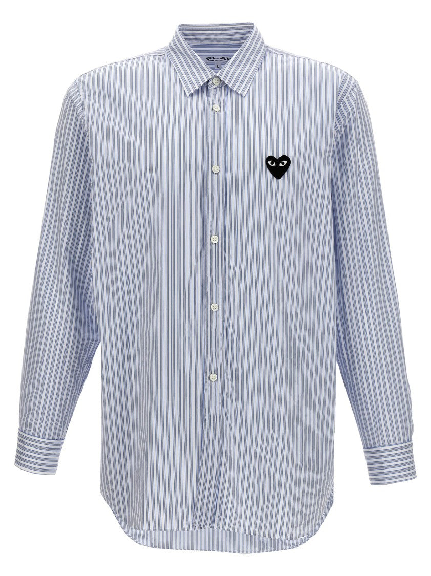Comme Des Garçons Logo Patch Striped Shirt