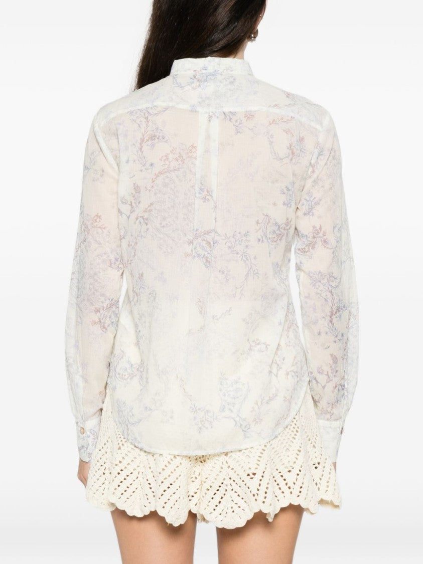 Forte Forte Semi-Sheer Lilac Floral Shirt With Classic Collar