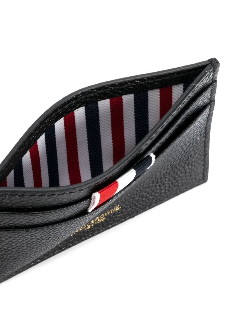 Thom Browne Black Tricolor Accent Gold Logo Leather Wallet