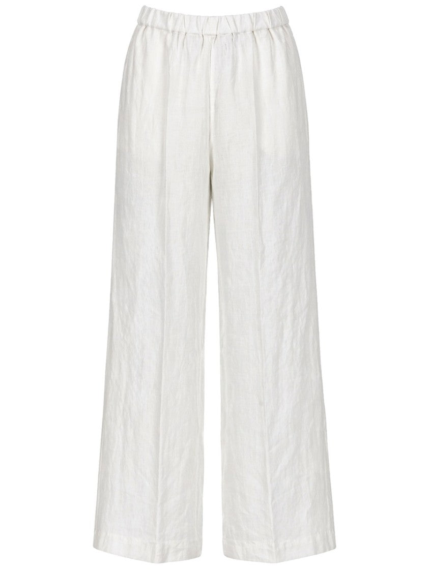 Aspesi Neutrals Elastic Waistband Linen Wide-Leg Pants
