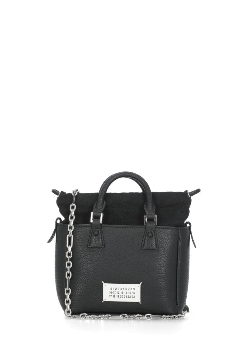 Maison Margiela Structured Rectangular Black Leather Hand Bag With Numeric Tab