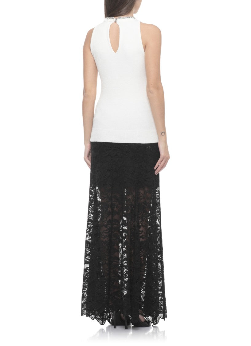 Rabanne Ivory Strass Pendant Viscose Tank Top