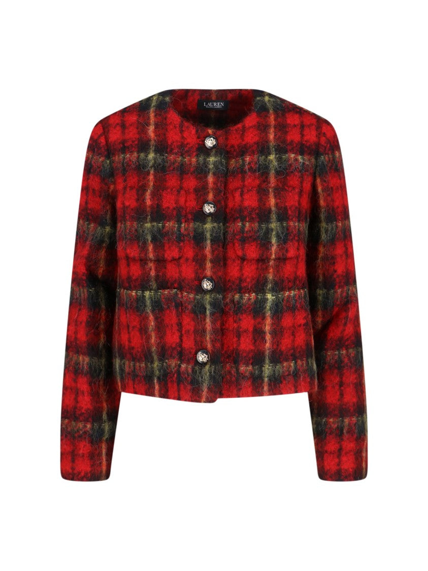 Polo Ralph Lauren Cropped Red Plaid Tweed Jacket