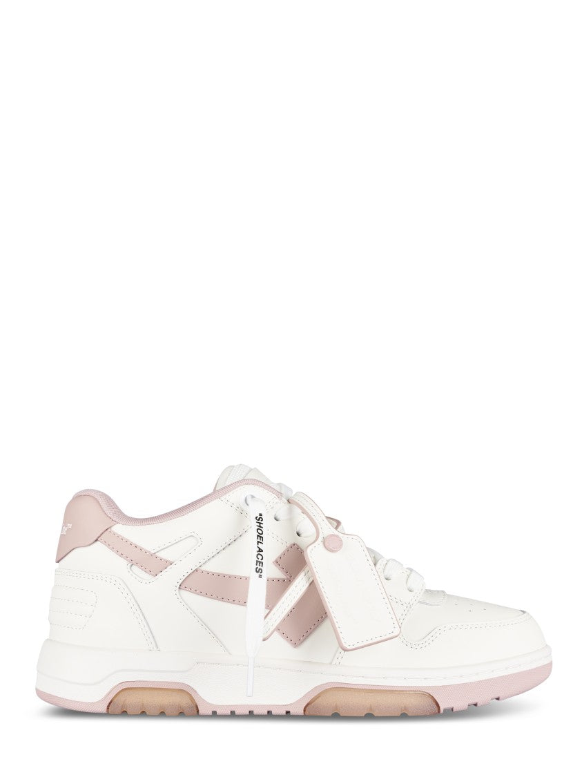 Off-White Low-Top Sneakers With Soft Pink Accents