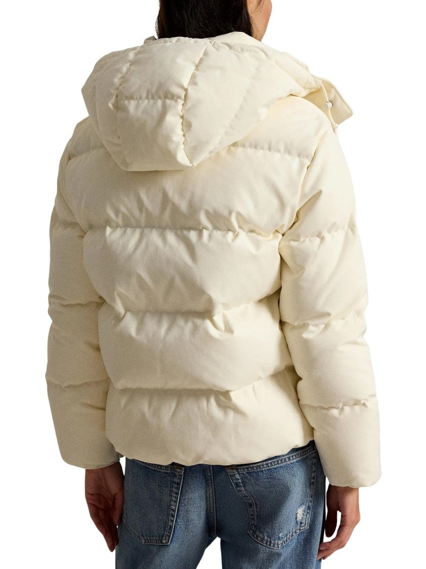 Polo Ralph Lauren Cream Quilted Down Jacket With Removable Hood And Multi-Pocket Design