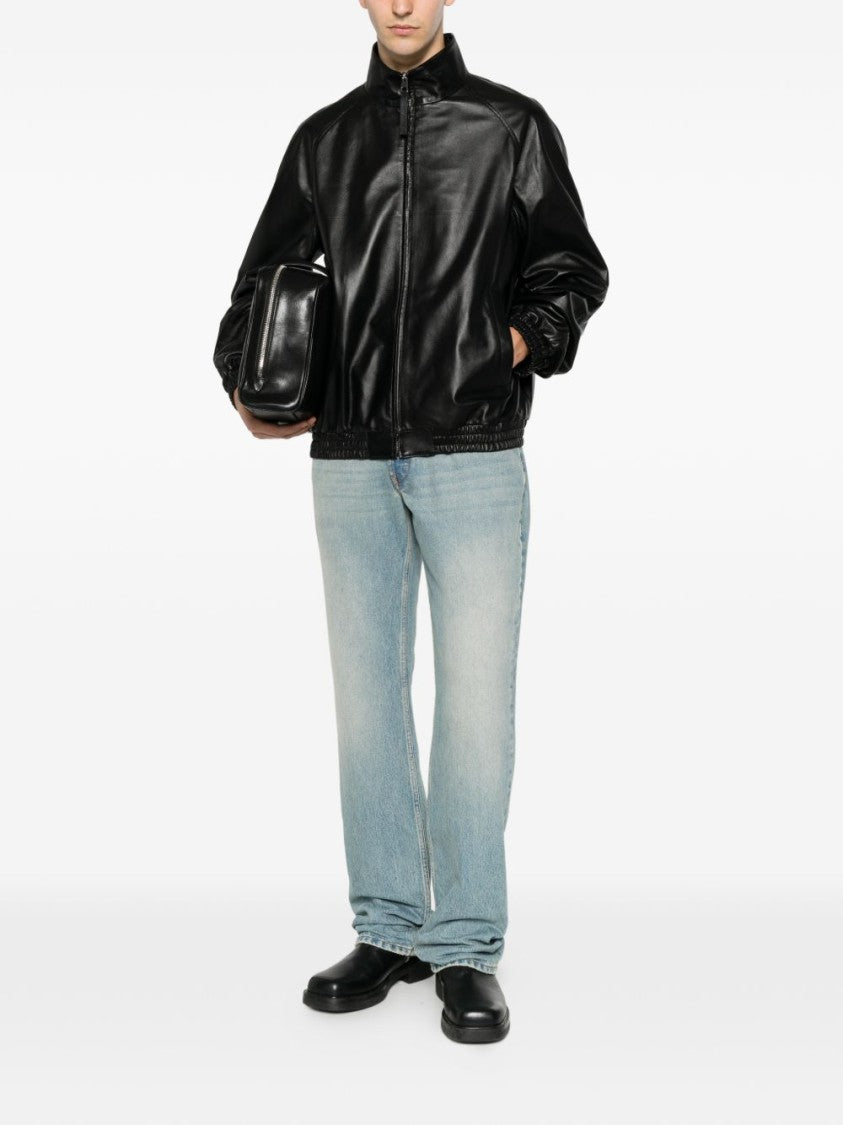 Givenchy Black Glossy Lamb Leather High Collar Jacket