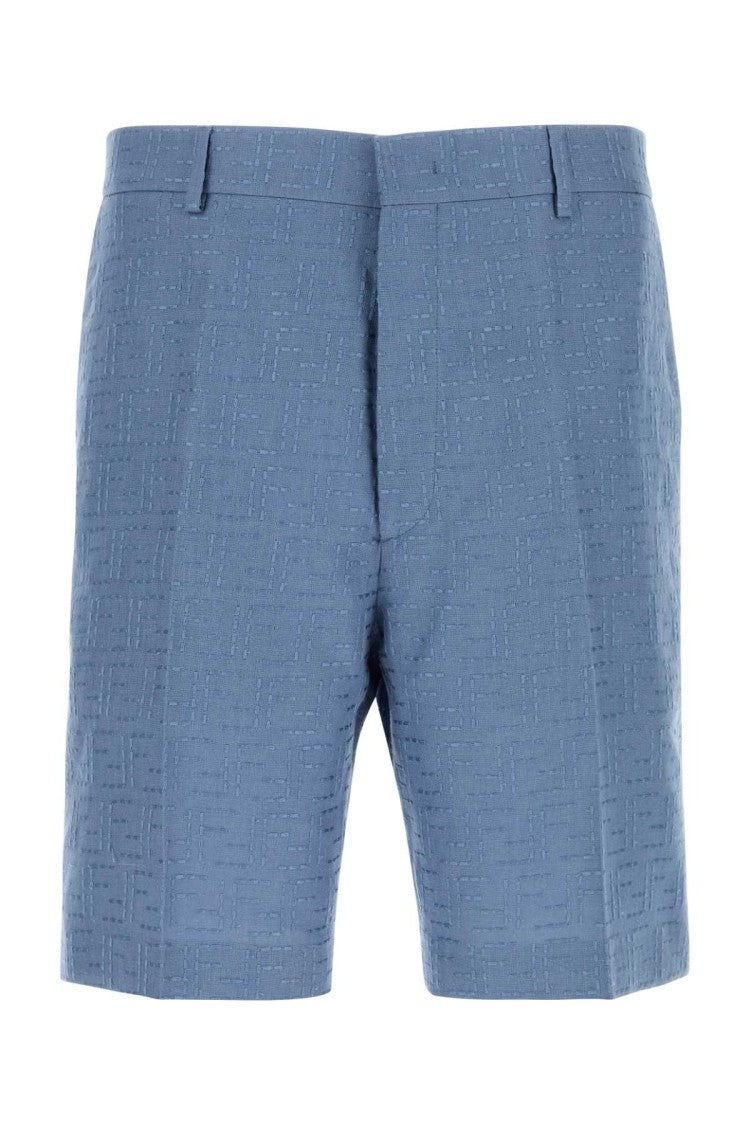 Fendi Cerulean Blue Linen Blend Bermuda Shorts
