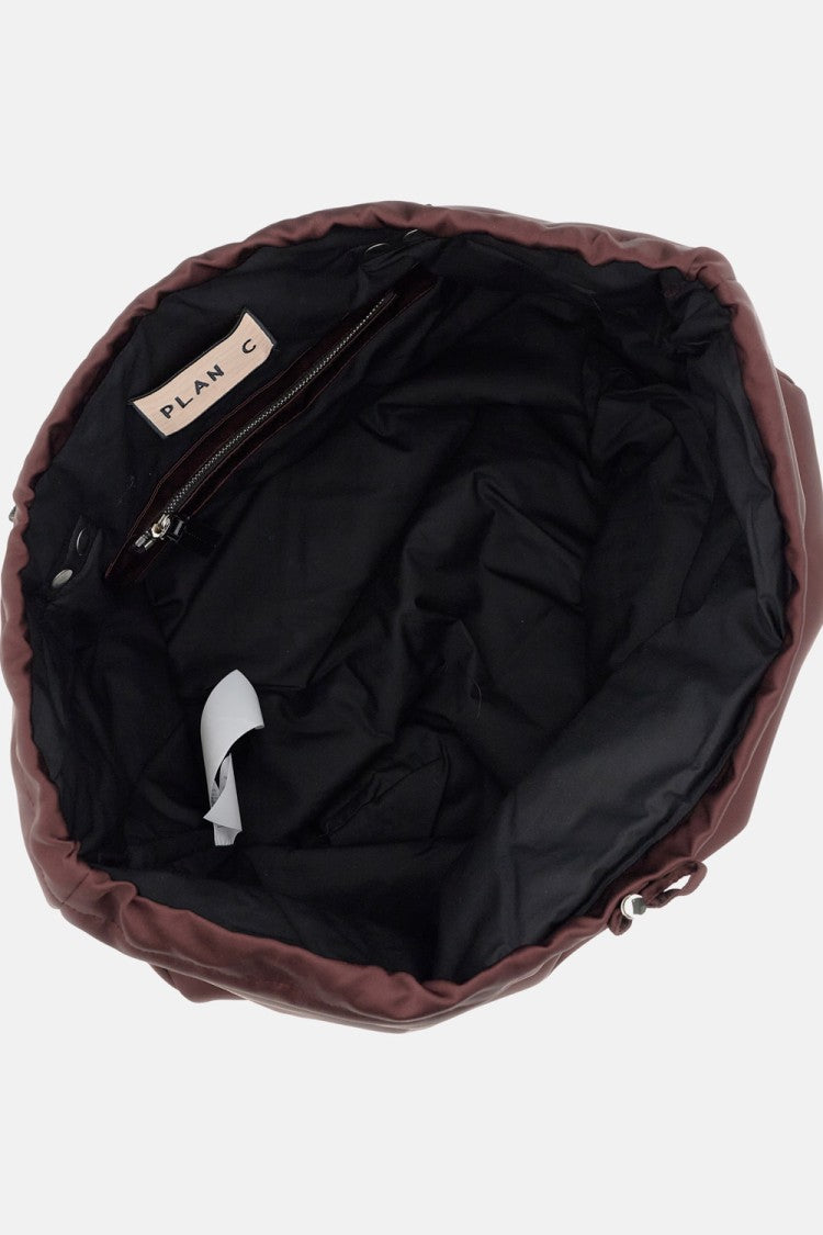 Plan C Burgundy Nylon Bucket Bag With Drawstring Closure And Internal Pocket