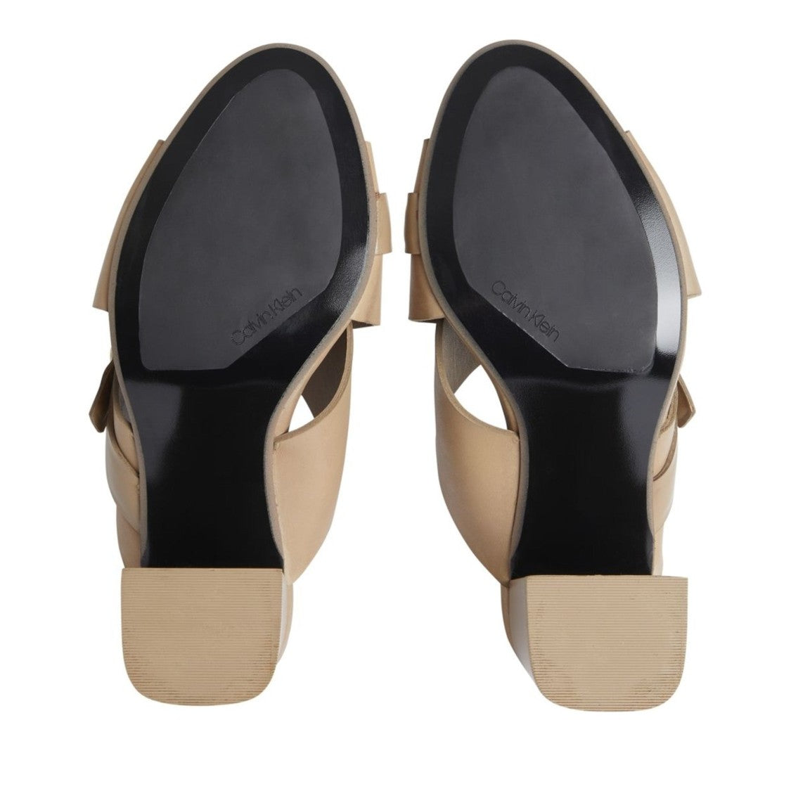 Calvin Klein X Slide Beige Block Heel Leather Sandals