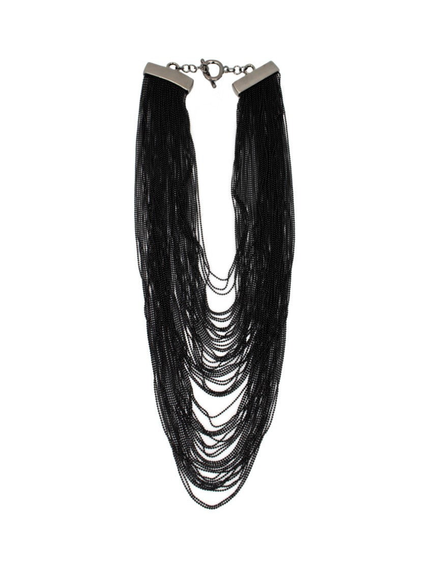 Fabiana Filippi Multiple Strand Black Bead Necklace With Metallic Clasps