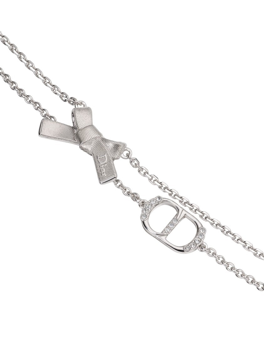 Christian Dior Double-Chain Bow Crystal Charm Bracelet