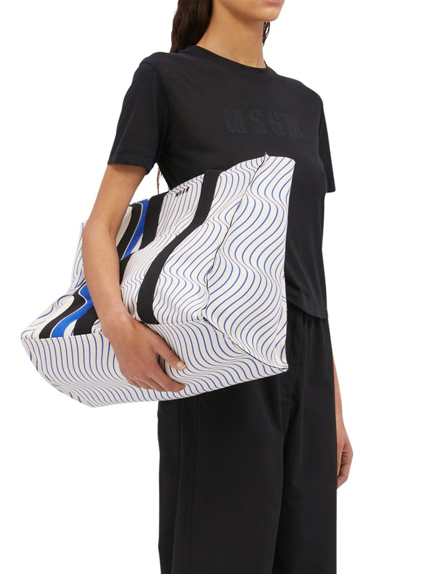 Msgm Wavy Pattern Blue Bag With Black Handles