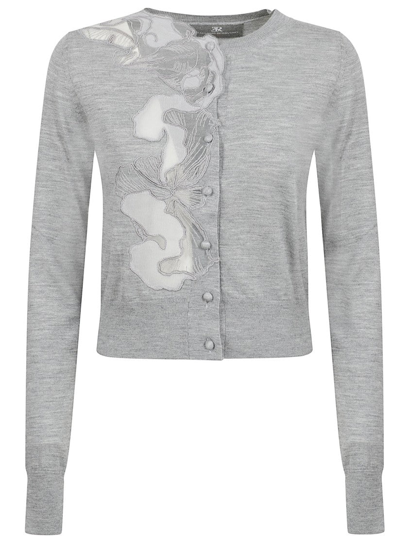 Ermanno Scervino Cropped Long-Sleeve Sweater With Intricate Floral Applique
