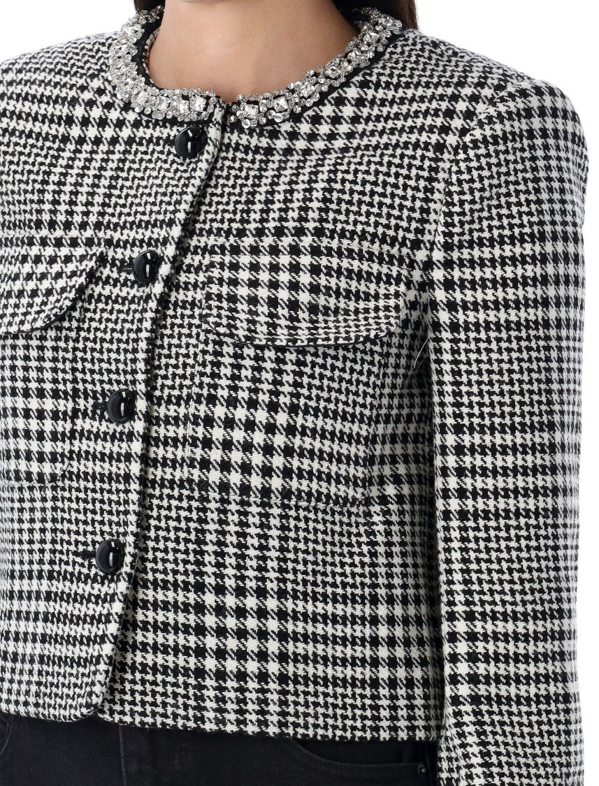 Self-Portrait Houndstooth Crystal Trim Jacket