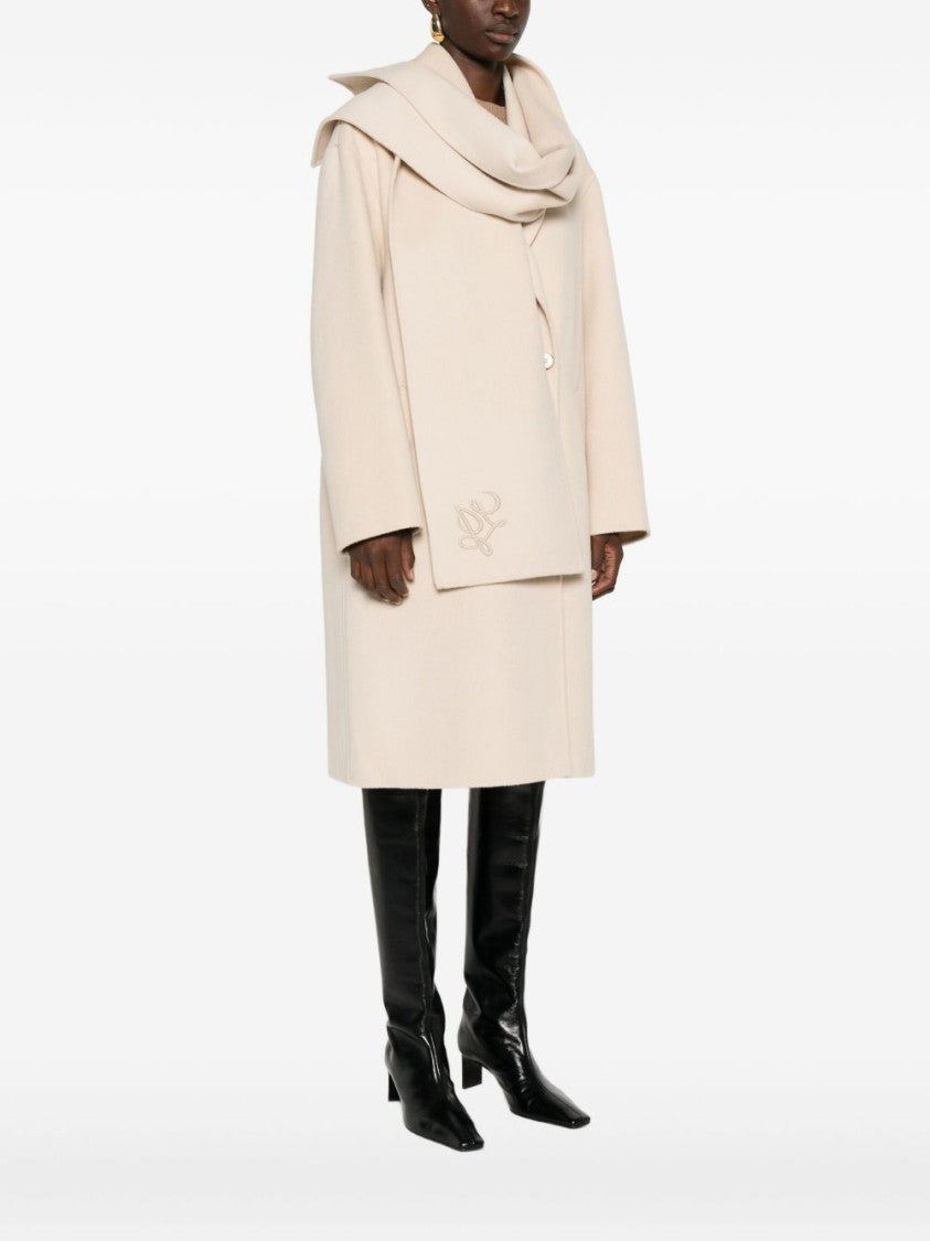 Liu Jo Double-Breasted Beige Coat With Elegant Scarf Detail