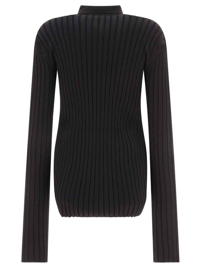 Nensi Dojaka Fitted Black Ribbed Button-Down Shirt