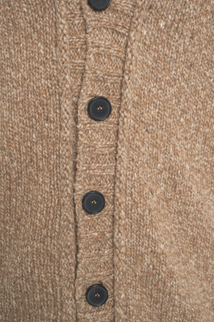 Amaranto Relaxed Brown Cardigan With V-Neck And Ribbed Details