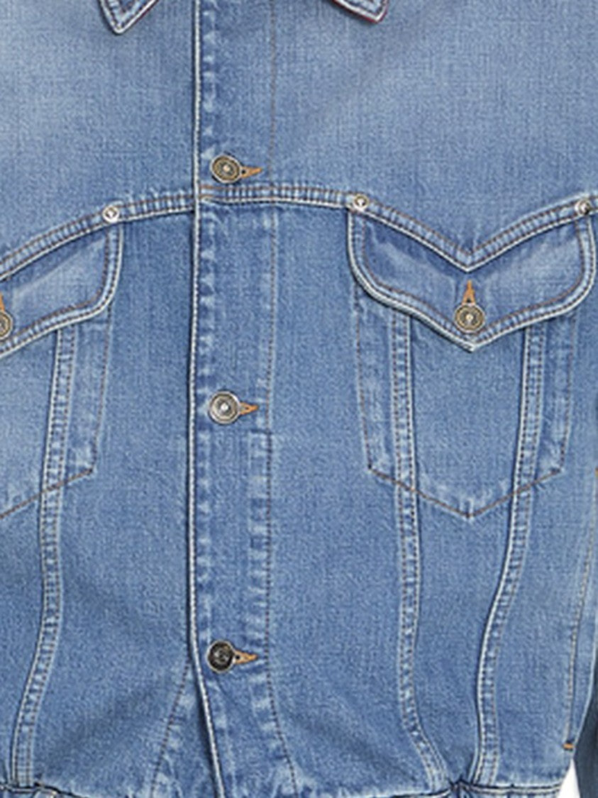 Versace Washed Cotton Denim Jacket With Classic Collar