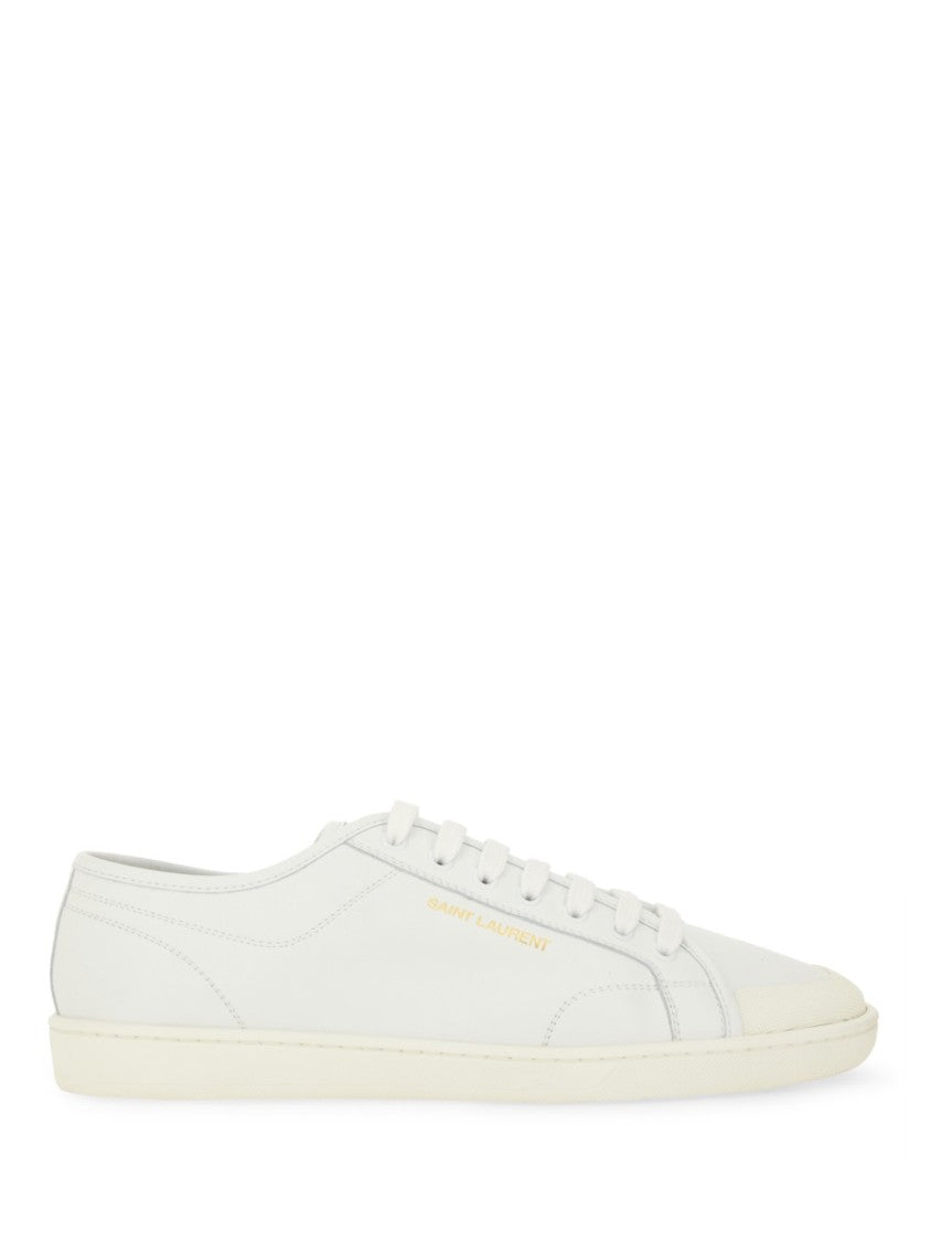 Saint Laurent Gym Gold Logo Low-Top Smooth Leather Sneakers