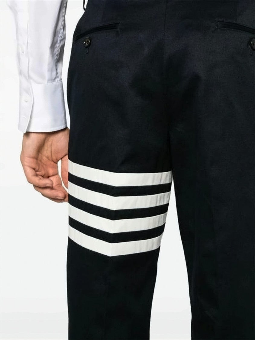 Thom Browne Tailored Black Straight Pants With Distinctive Stripe Detail
