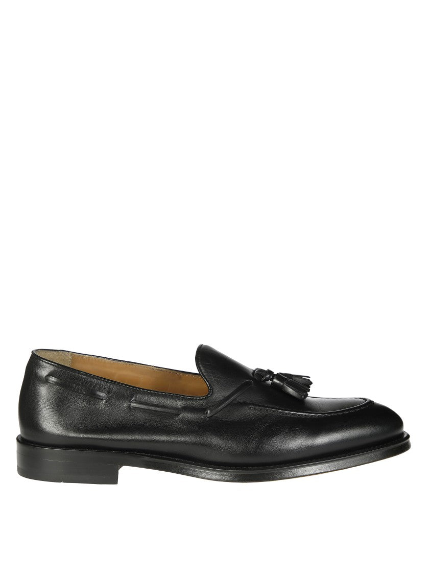Doucal's Black Leather Tassel Loafer