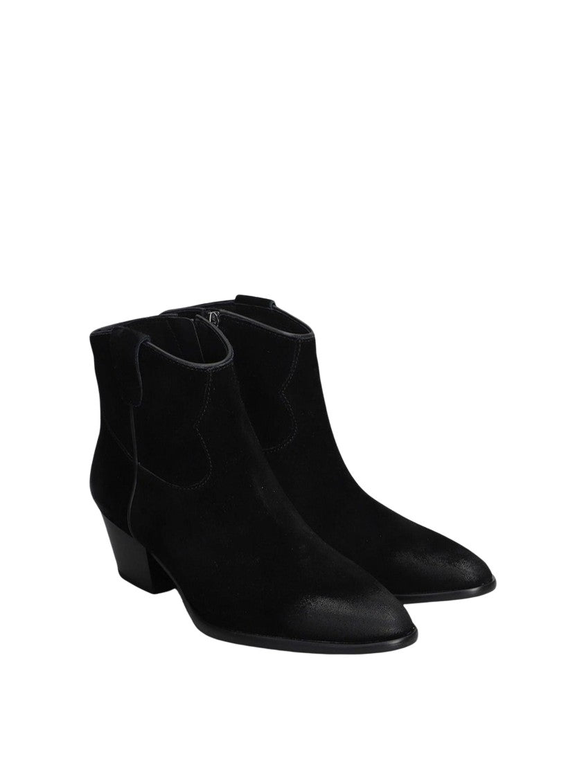 Ash Fame Pointed Toe Low Block Heel Leather Boots