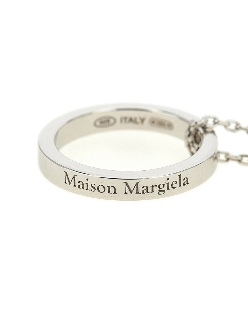 Maison Margiela Silver Rolò Chain Necklace With Engraved Logo Pendant
