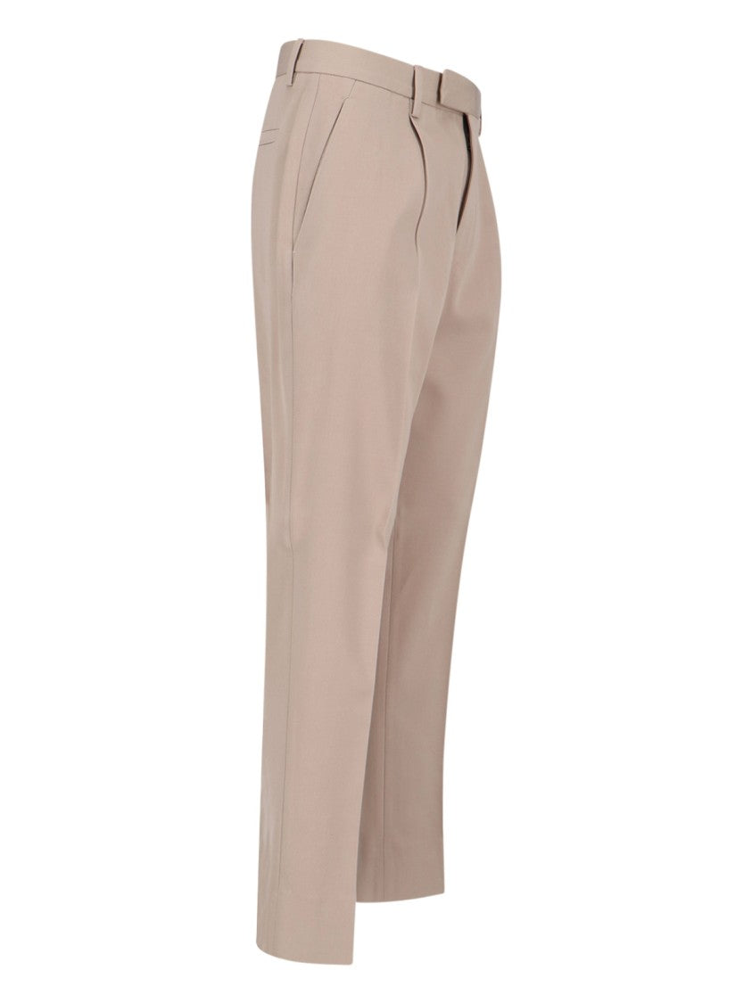 Zegna Beige Mid-Rise Tailored Trousers With Pin-Tuck Details