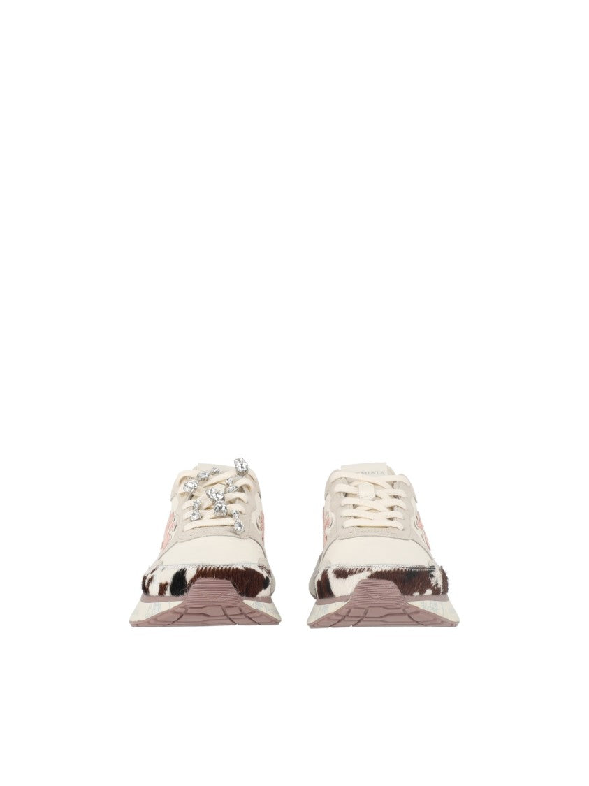 Premiata Beige/Pink Lauryn Leopard Print Sneakers