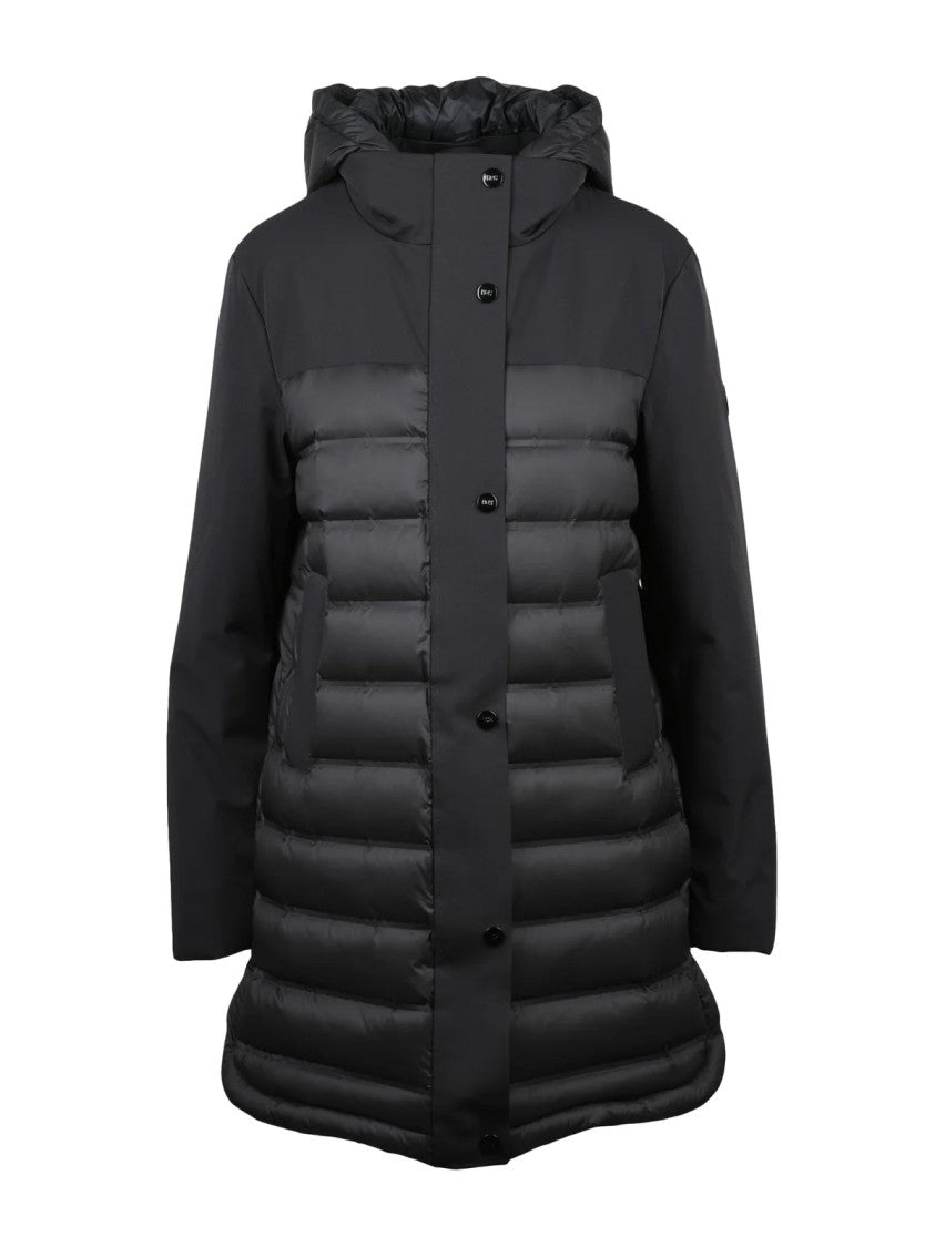 Hox Black Quilted Long Polyamide Down Jacket