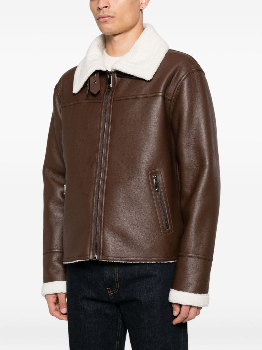 John Richmond Brown Jacket With Shearling Collar