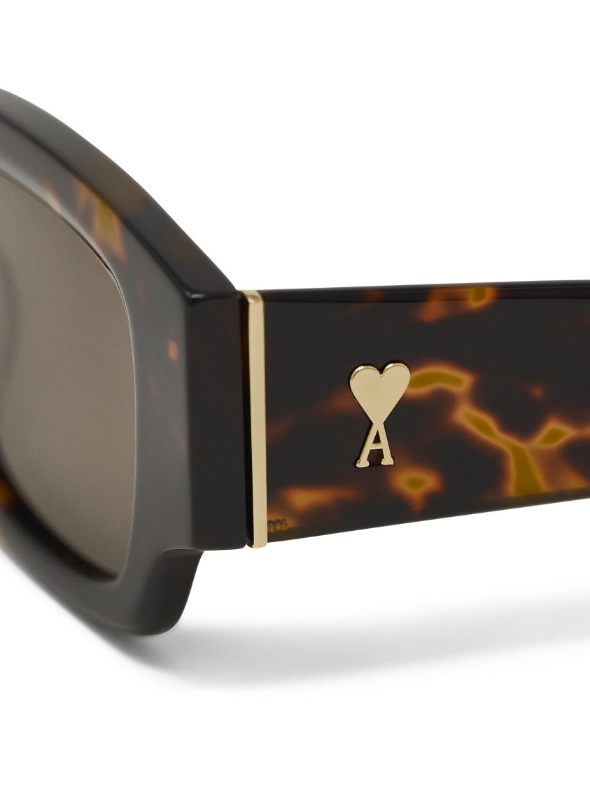 Ami Bold Rectangular Tortoiseshell Sunglasses With Logo Detail