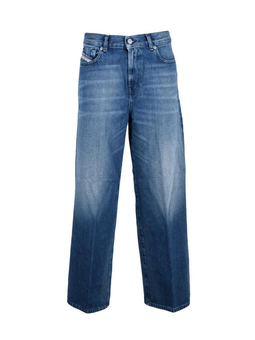 Diesel Blue Faded Wide-Leg Jeans