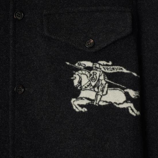 Burberry Black Wool Jacket With Classic Collar And Embroidered Motif
