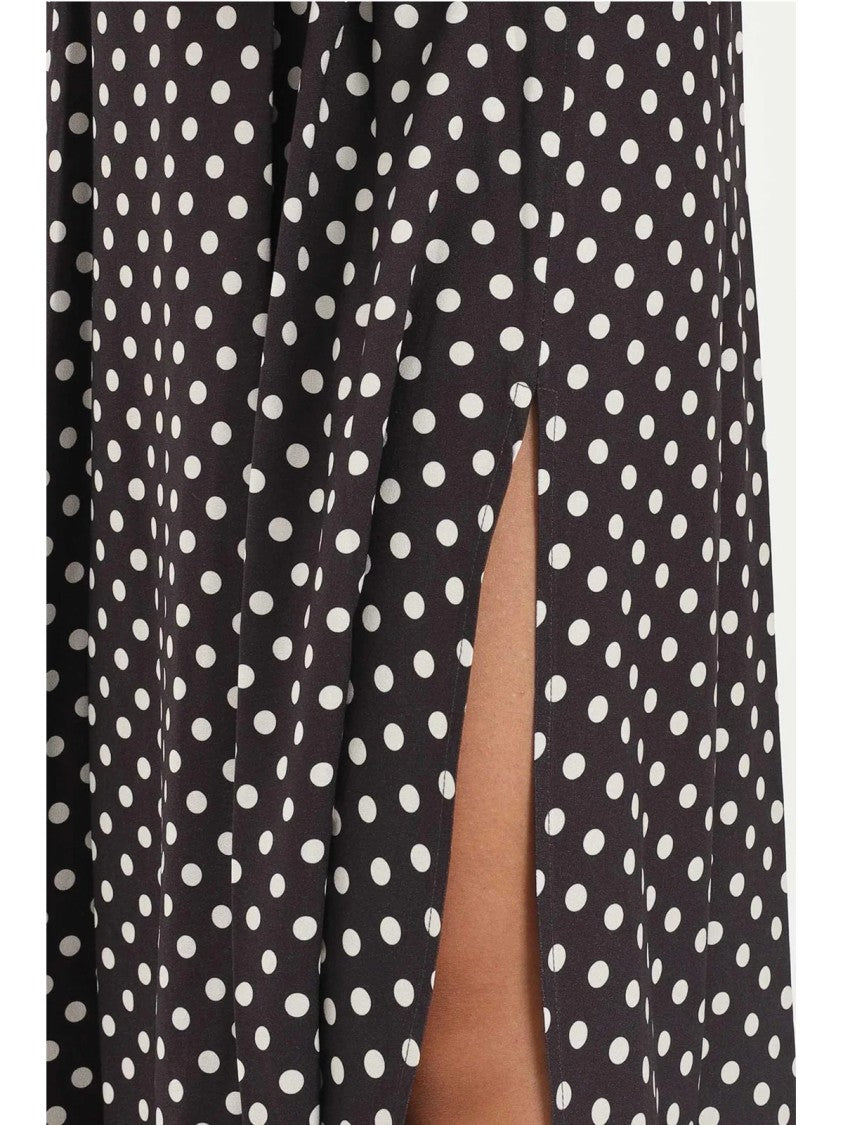 Mar De Margaritas Pleated Midi Dress With Gathered Sleeves And Polka Dot Pattern