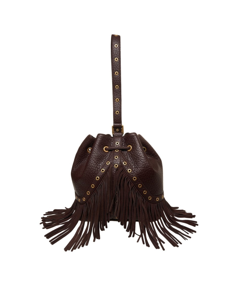La Carrie Hammered Leather Bucket Bag With Fringes