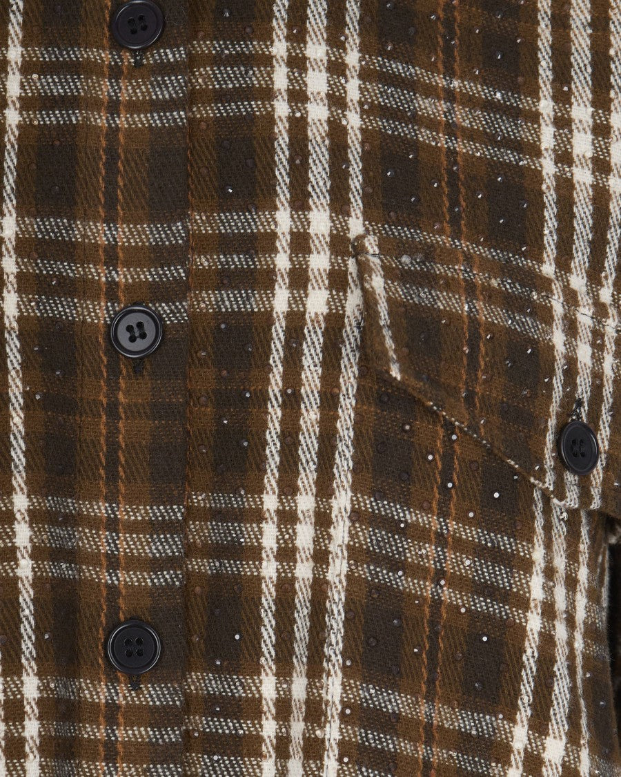 P.A.R.O.S.H. Brown Tartan Pattern Cotton Shirt With Sequin Detailing